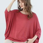 Vintage Loose Round-Neck Batwing Sleeves Shirts