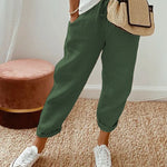 Solid Color Insert Pocket Drawstring Casual Pants