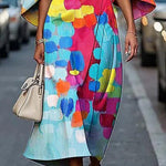 Loose Asymmetric Split-Joint Tied Waist Round-Neck Midi Dresses