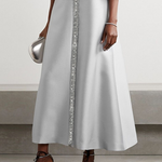 Flared Sleeves Half Sleeves Shiny Solid Color Round-Neck Midi Dresses
