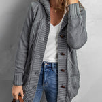 Hooded Fleece Lined Sweater Cardigan Button Down Front Winter Coat
