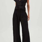 Velena Linen Blend Button Up Lapel Top and High Rise Pocket Wide Leg Pants Set