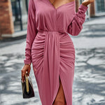 Solid Drop Shoulder Slit Dress