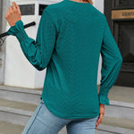 Solid Color Lace Patchwork V-Neck Loose-Fitting Long-Sleeved T-Shirt Top