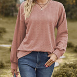 V-Neck Solid Color Twisted Knit Long Sleeve Loose T-Shirt Tops