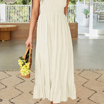 Summer Boho Spaghetti Strap Square Neck Solid Color Ruffle A Line Beach Long Maxi Dress