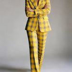 Column Loose Contrast Color Plaid Split-Joint Blazer Pants