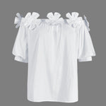 Loose Applique Solid Color Three-Dimensional Flower Off-the-shoulder Blouses&shirts Tops