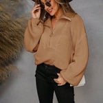 Nadorine Casual Long Sleeve Half Zip Pullover Sweaters