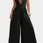Blanca Pleated Wide Leg Jumpsuit with Round Neck