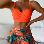 Tropical Print Push Up Ruched Bikini Swimsuit