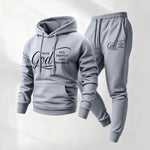 KZZ Men's Printed Hoodie and Drawstring Sweatpants Set