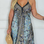 Bohemian Style Unique Print V-neck Suspender Holiday Maxi Dress