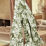 Loose Sleeveless Elasticity Leaves Print Pleated Pockets Tube Jumpsuits