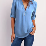 Ariana | Sleek Zip-Front V-Neck Blouse