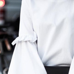 Flared Sleeves Loose Ruffled Solid Color Split-Joint Round-Neck T-Shirts Tops