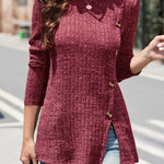 Street Solid Buttons O Neck Tops