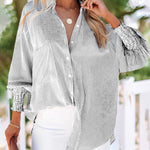 Nadorine Stripe Button-Down Long Sleeve Shirt Contrast Business Casual Top Loose Blouse