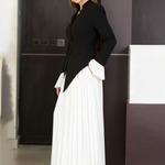 Elasticated Waist Flared Sleeves Asymmetric Belted Buttoned Contrast Color Split-Joint Stand Collar Blouses&Shirts Tops