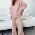 Nadorine 2-Piece Garment Knit Turtleneck Pullover Wide Pants Tracksuit Sweater Set