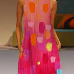Loose Sleeveless Contrast Color Printed V-Neck Maxi Dresses