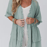 Ruffled Trim Short Sleeve Open Front Kimono