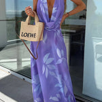 Sexy Sleeveless Backless Halter Neck Lace Up Maxi Dress