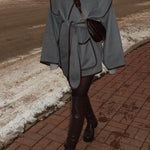 Open Front Pocketed Splice Coat with Belt