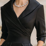 A-Line Three-Quarter Sleeves Pleated Pockets Solid Color V-Neck Midi Dresses