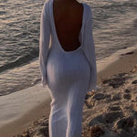 Tranquility Rib Open Back Long Sleeve Long Dress