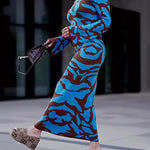 Round Neck Bell Sleeves Jacquard Slim Long Dress