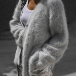 Solid Color Loose V-neck Long-sleeved Lazy Knitted Cardigan