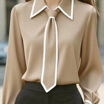 Fashion Contrast Tie Long-sleeved Casual Shirt