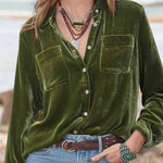 Long-sleeved all-match velvet top with loose fit