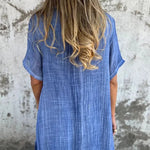 Bayside Bliss Linen Blend Short Sleeve Pleated Loose Midi Dress