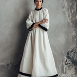 Women's Elegant White Woven Round-neck Long-sleeved Loose-fitting Maxi Dress