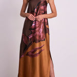 Drawing Inspiration Satin Floral Print Off Shoulder A-line Slit Maxi Dress