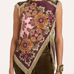 Retro Floral Print Tassel Triangle Hem Sleeveless Top
