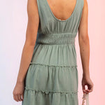 Fashion U-neck elastic waist sleeveless mini skirt