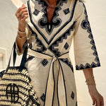 Ethnic loose v-neck holiday dress