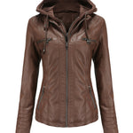 Removable Hooded PU Faux Leather Jackets Coats