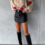 Sweet strawberry loose v-neck thick wool knitted top for women