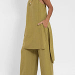 Women Casual Linen Strappy Two Set Suits