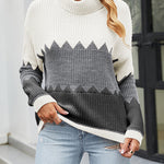 Nadorine Color Block Rib-Knit Turtleneck Dropped Shoulder Sweater
