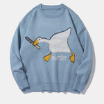 Spoof Duck Pattern Knitted Sweater Casual Loose Round Neck Unisex Sweater