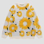 Sunflower Pattern Embroidery Knit Sweater Casual Loose Round Neck Unisex Sweater
