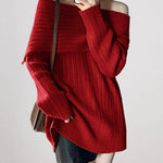 Off-Shoulder Plain Ribbed Sweater