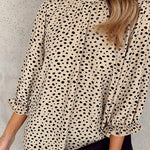 Nadorine Leopard Printed Long Sleeve Ruffle Hem Babydoll Blouse Shirt Tunic Top