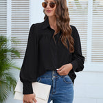 Nadorine V Neck Button Down Shirts Long Sleeve Collared Blouses Tops