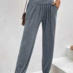 Temperament casual loose pocket high waist trousers